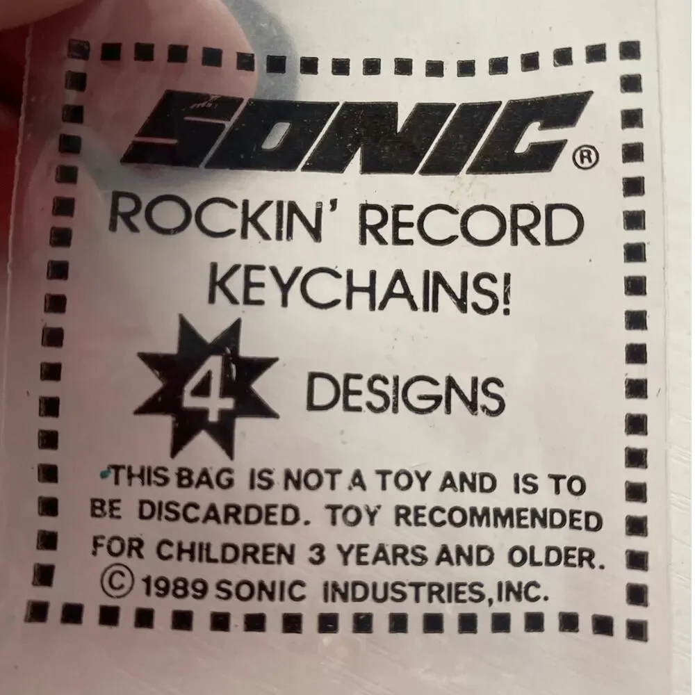 Vintage Sonic Restaurant Record Keychain Backpack Clip Charm Collectible 1989